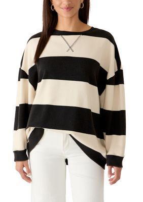 Free People Women's We The Free Classic Striped Oversized Crewneck Shirt, Black, XL