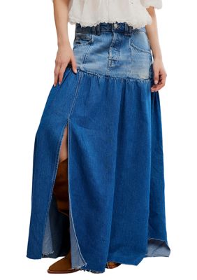 Free People Women's Good Company Mixed Denim Maxi Skirt