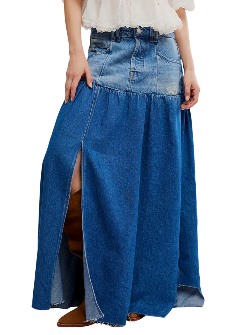 Free People Good Company Mixed Denim Maxi Skirt | Belk