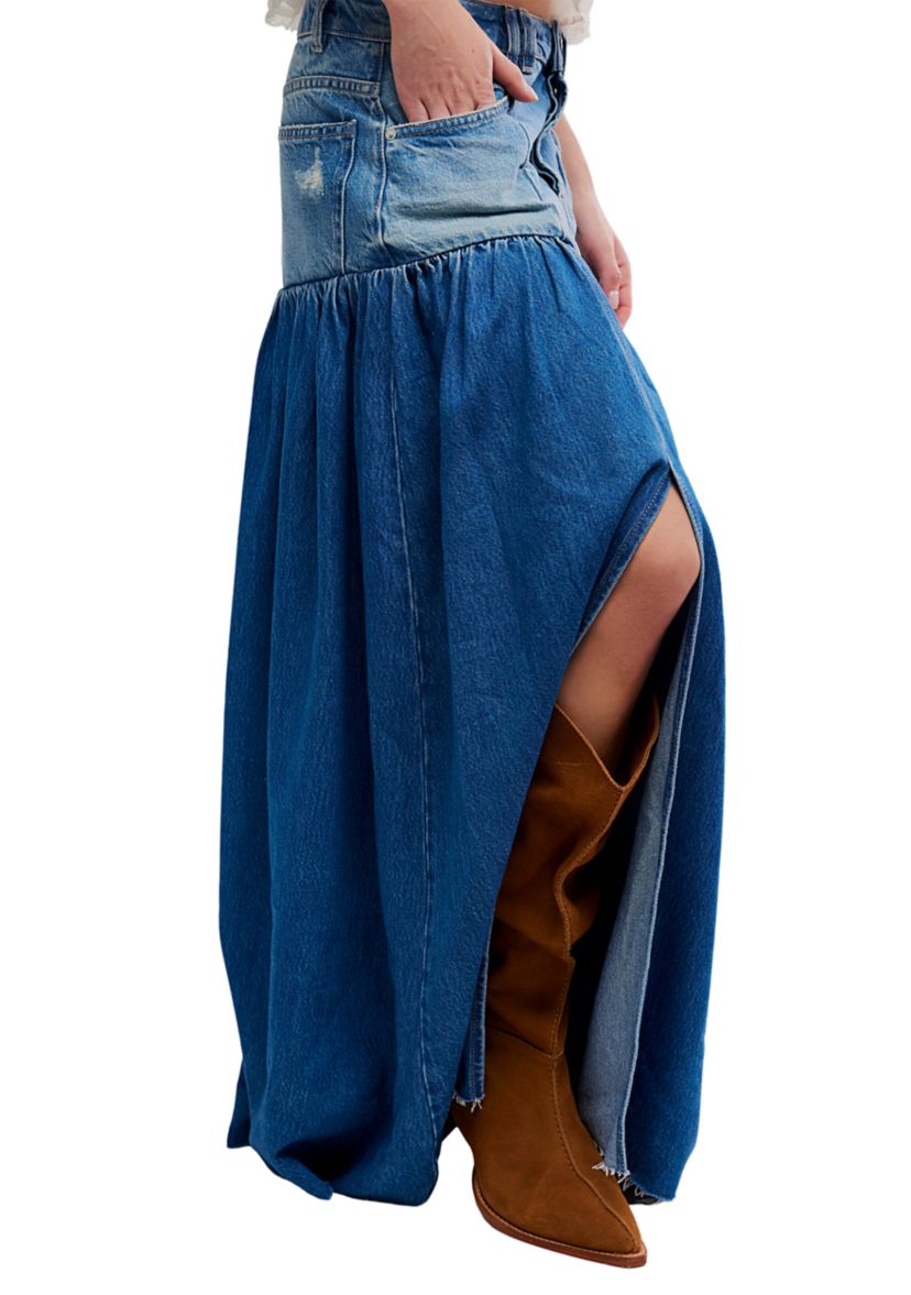 Free People Good Company Mixed Denim Maxi Skirt | Belk