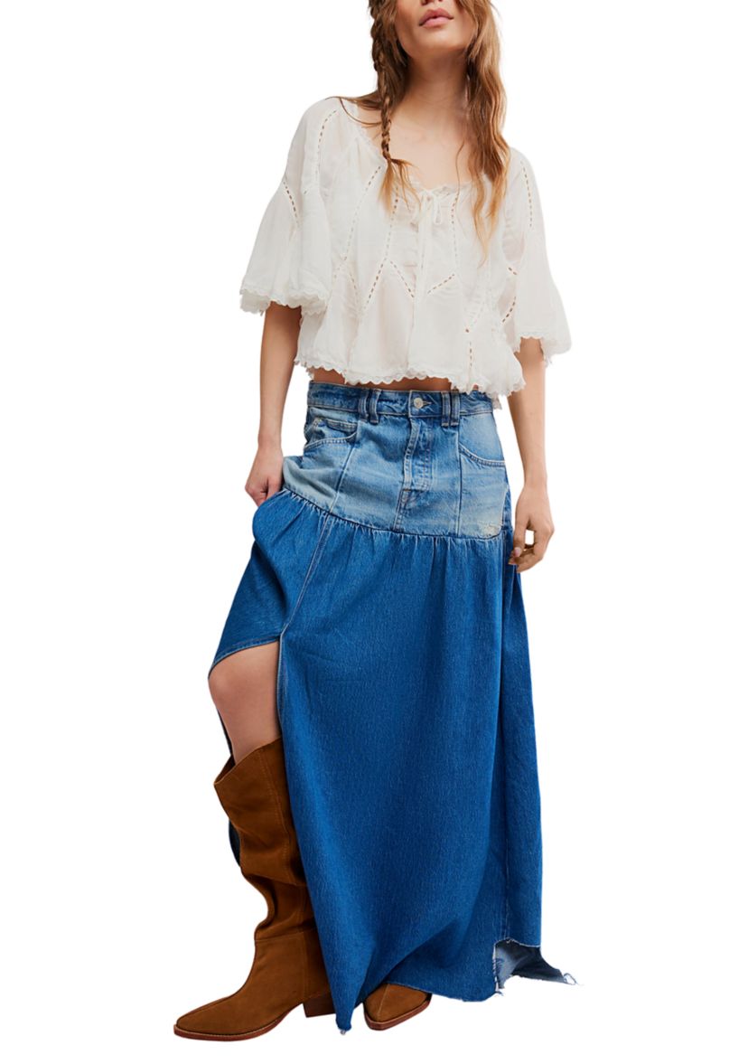 Free People Good Company Mixed Denim Maxi Skirt | Belk