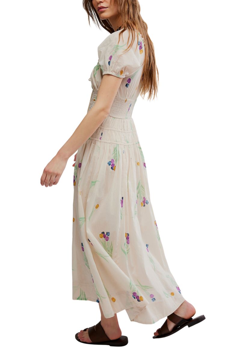 free people floral midi dress Yellow Floral Midi Dress by Free People | Puff Sleeve