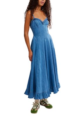 Free People Women's Another Season Midi Dress, Blue, Large