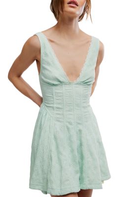 Free People Women's Canât Help It Mini Dress, Mint, XL