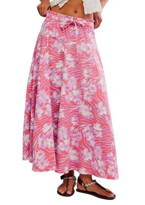 Free People Women's Zephyr Bustle Convertible Printed Maxi Skirt, Coral, Medium