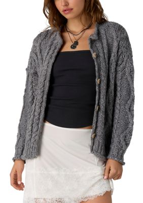 Free People Women's Opal Roll Neck Knit Cardigan, Grey, XL