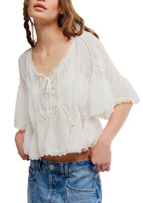 Free People Women's Michelle Blouse, Ivory, XS