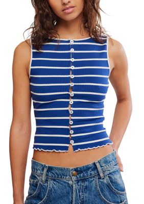 Free People Women's Tilly Striped Tank Top, Navy Blue, XL