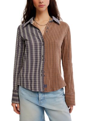 Free People Women's We The Free Benny Slim Plaid Button-Down Shirt