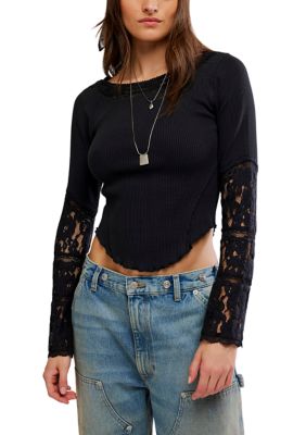 Free People Women's Amber Lace Cuff Long Sleeve Top