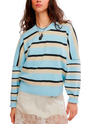 Free People Women's Striped Muse Pullover, Blue, Small