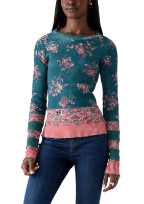 Free People Women's Easy Does It Printed Top, XL