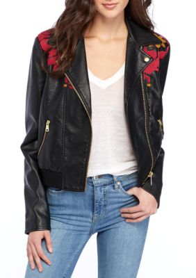 Free People Embroidered Vegan Moto Jacket Belk