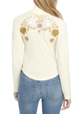 Free people disco hotsell rose embroidered turtleneck top