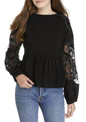 Free People Embroidered Penny Tee