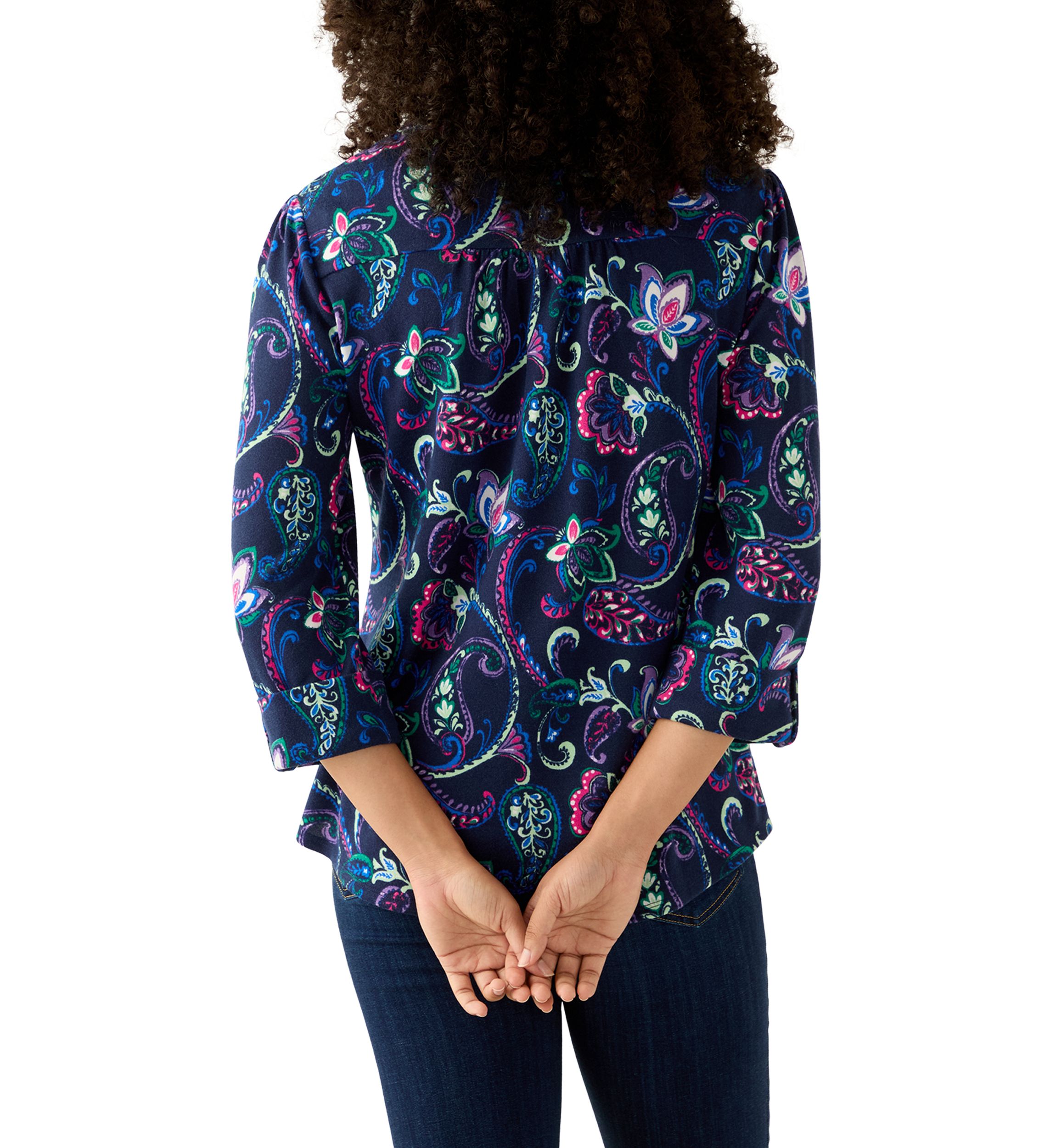 3/4 Sleeve Hacci Henley Printed Top