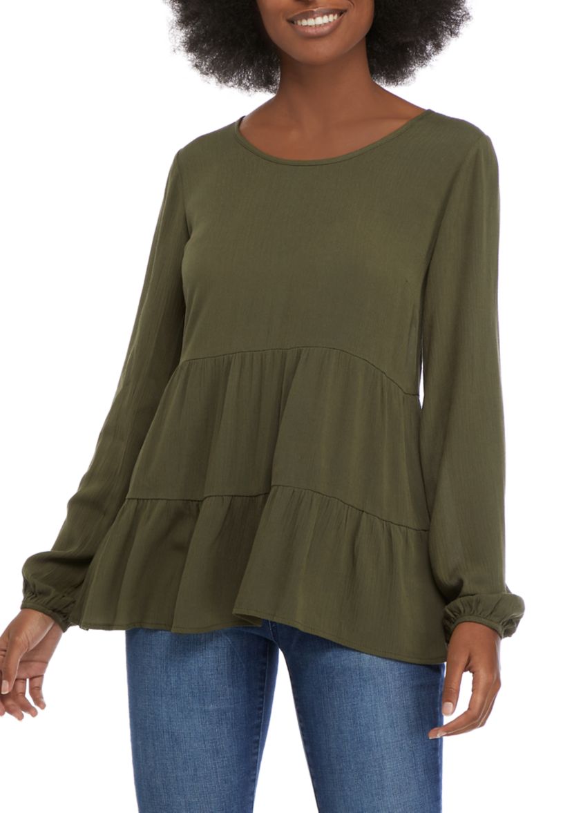 Juniors Long Blouson Sleeve Tiered Top 