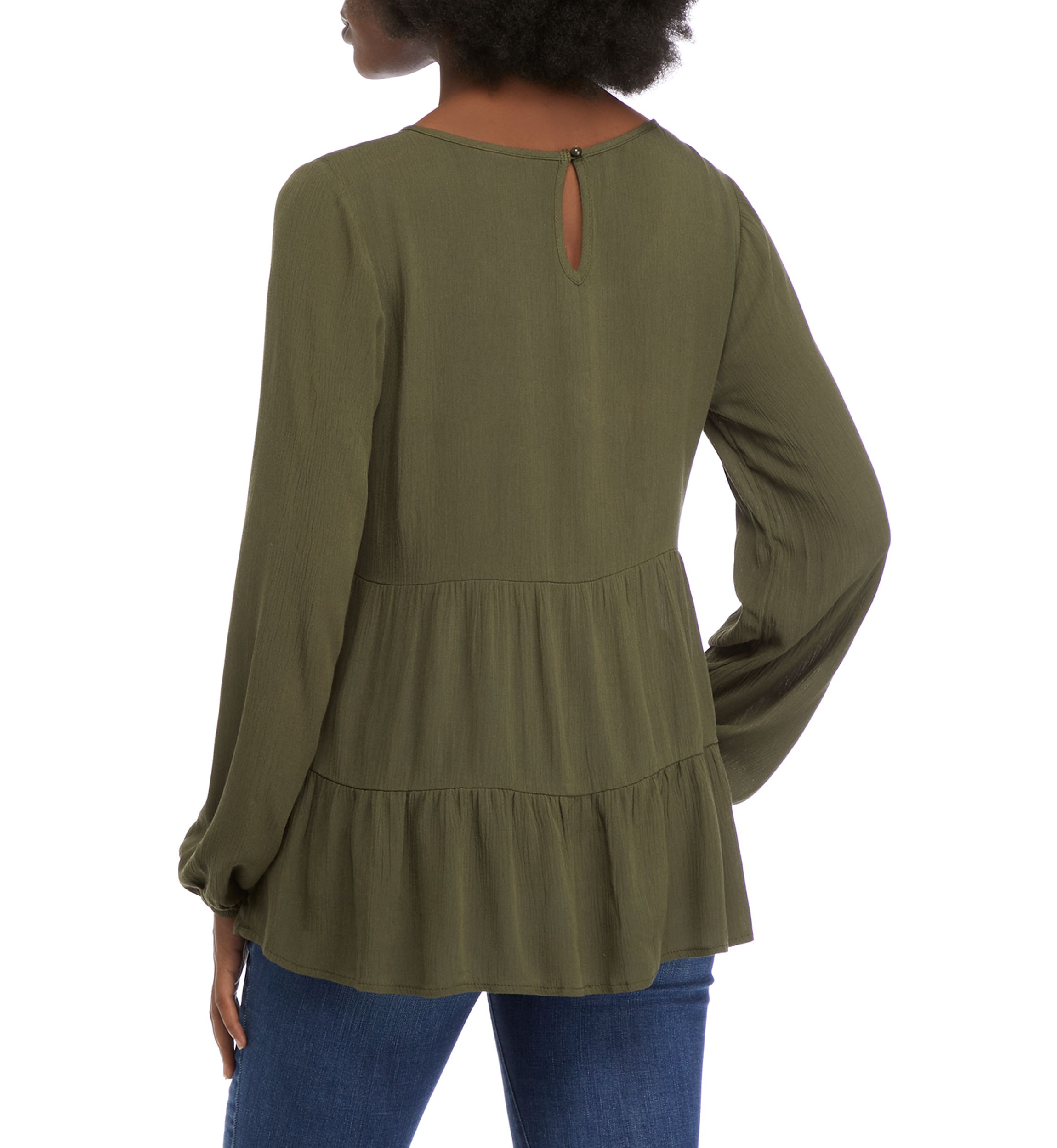 Juniors Long Blouson Sleeve Tiered Top 