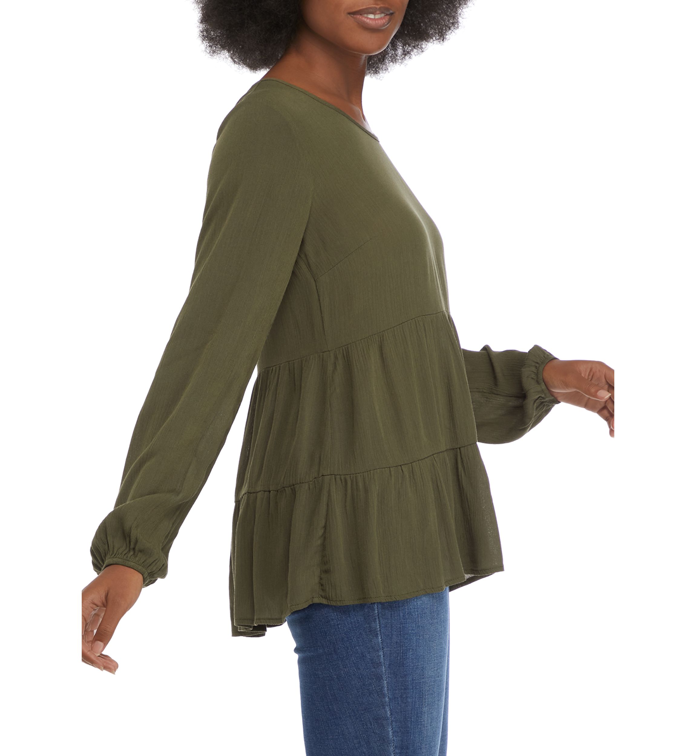 Juniors Long Blouson Sleeve Tiered Top 