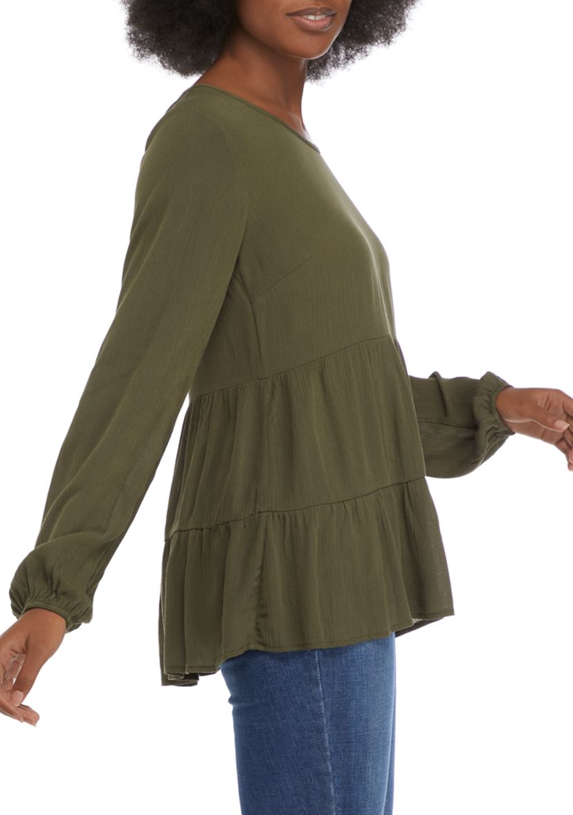 Juniors Long Blouson Sleeve Tiered Top 