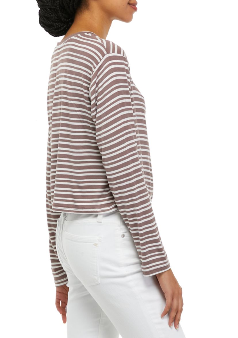 Juniors Long Sleeve Striped T-Shirt 