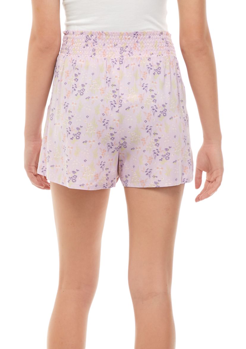 Juniors Smocked Waistband Floral Shorts 