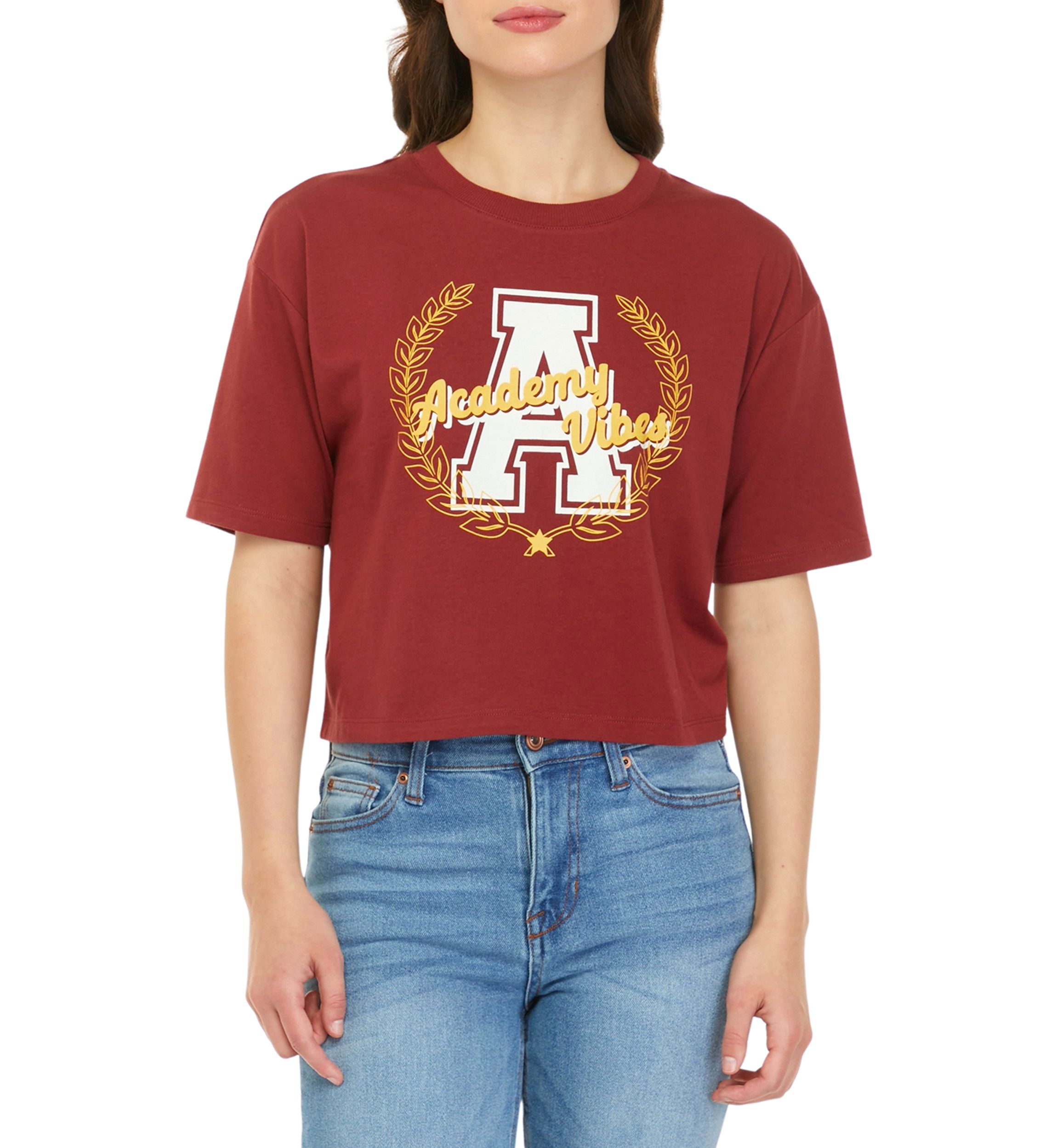 Juniors Short Sleeve Cropped Graphic T-Shirt 