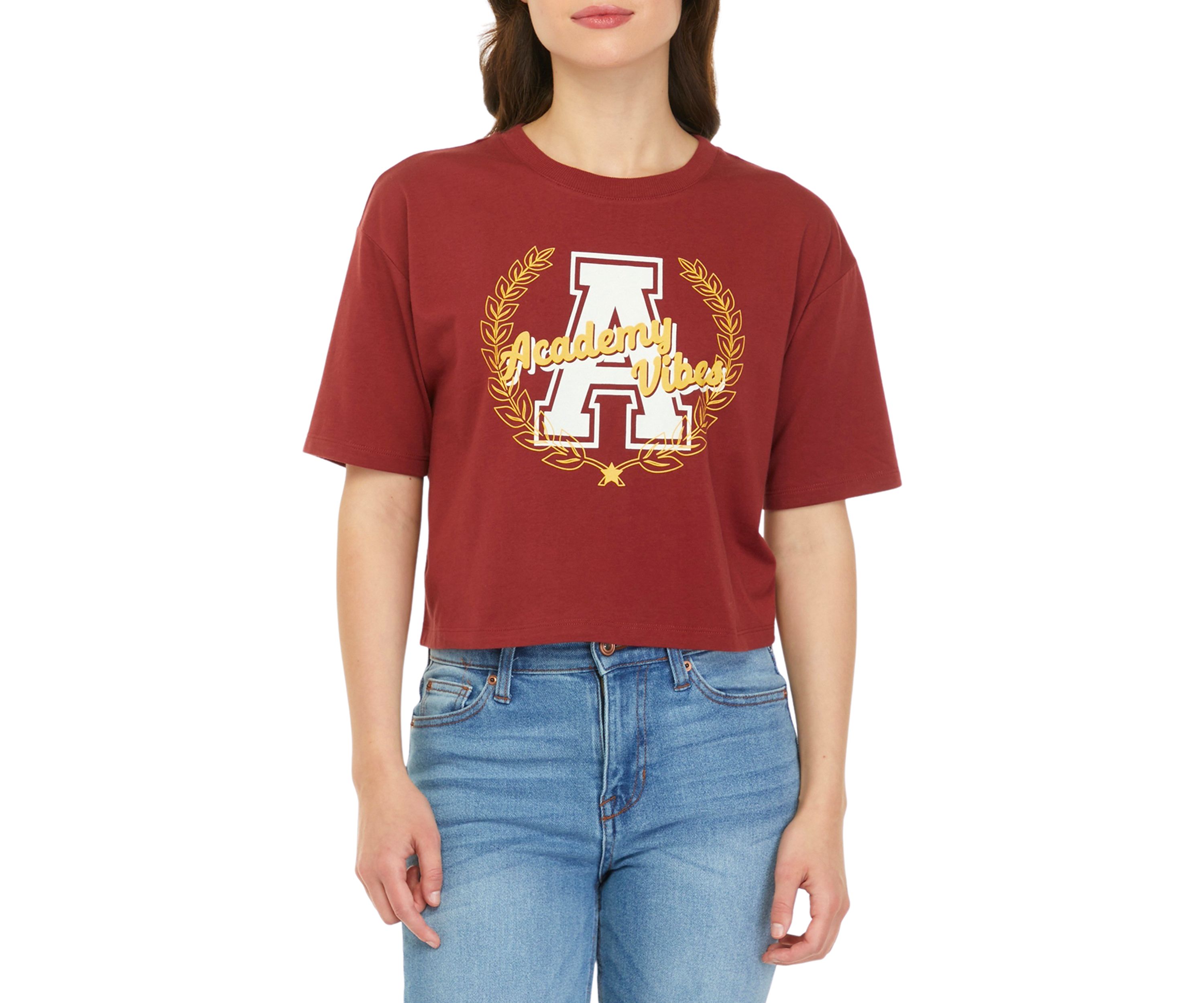 Juniors Short Sleeve Cropped Graphic T-Shirt 