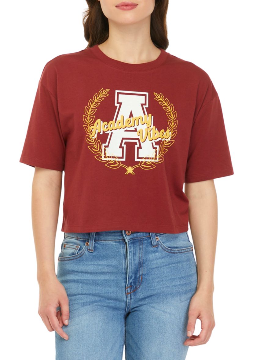 Juniors Short Sleeve Cropped Graphic T-Shirt 