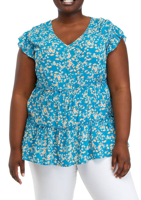 Plus Size Short Sleeve Tiered Babydoll Top 