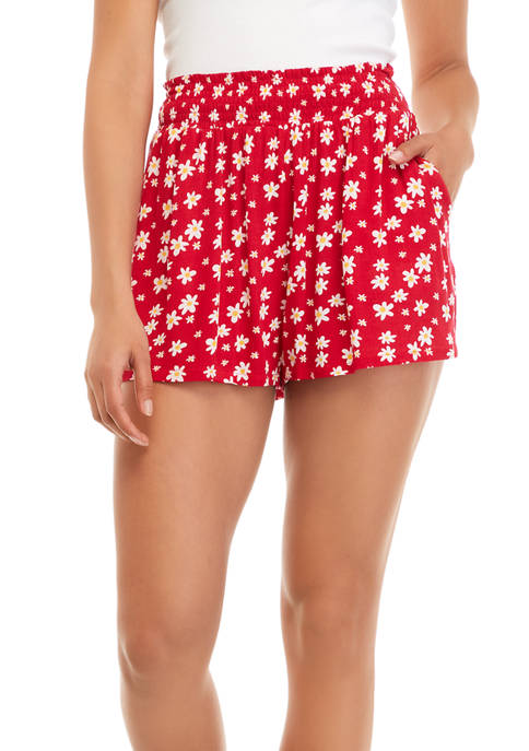 Juniors Smocked Pull-On Printed Shorts
