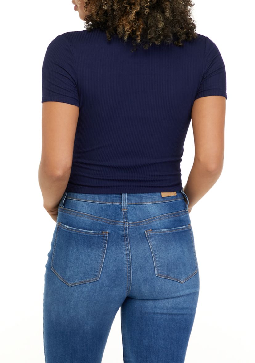 Juniors Short Sleeve V-Neck Tiny T-Shirt 