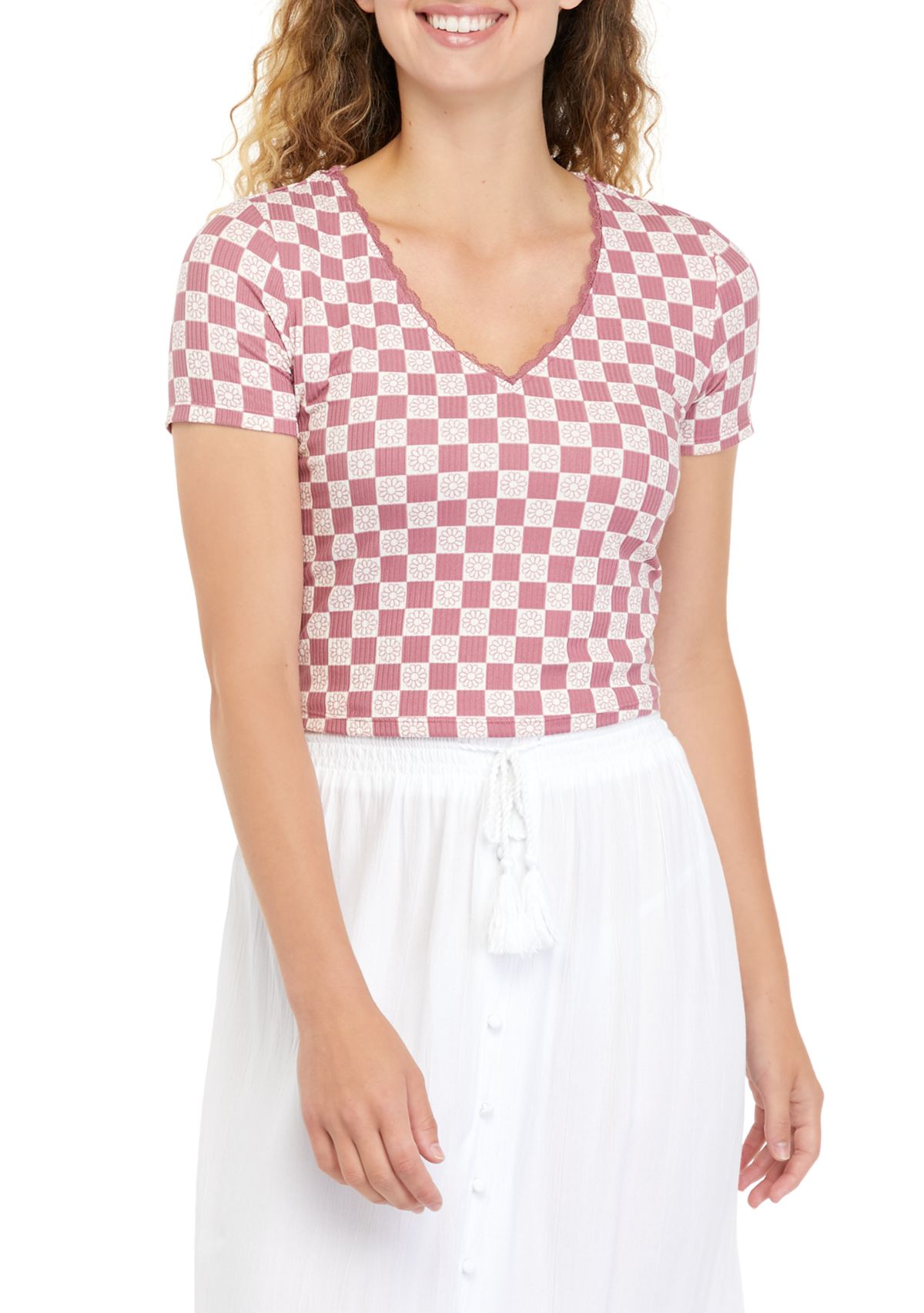 Juniors Short Sleeve V-Neck Tiny T-Shirt