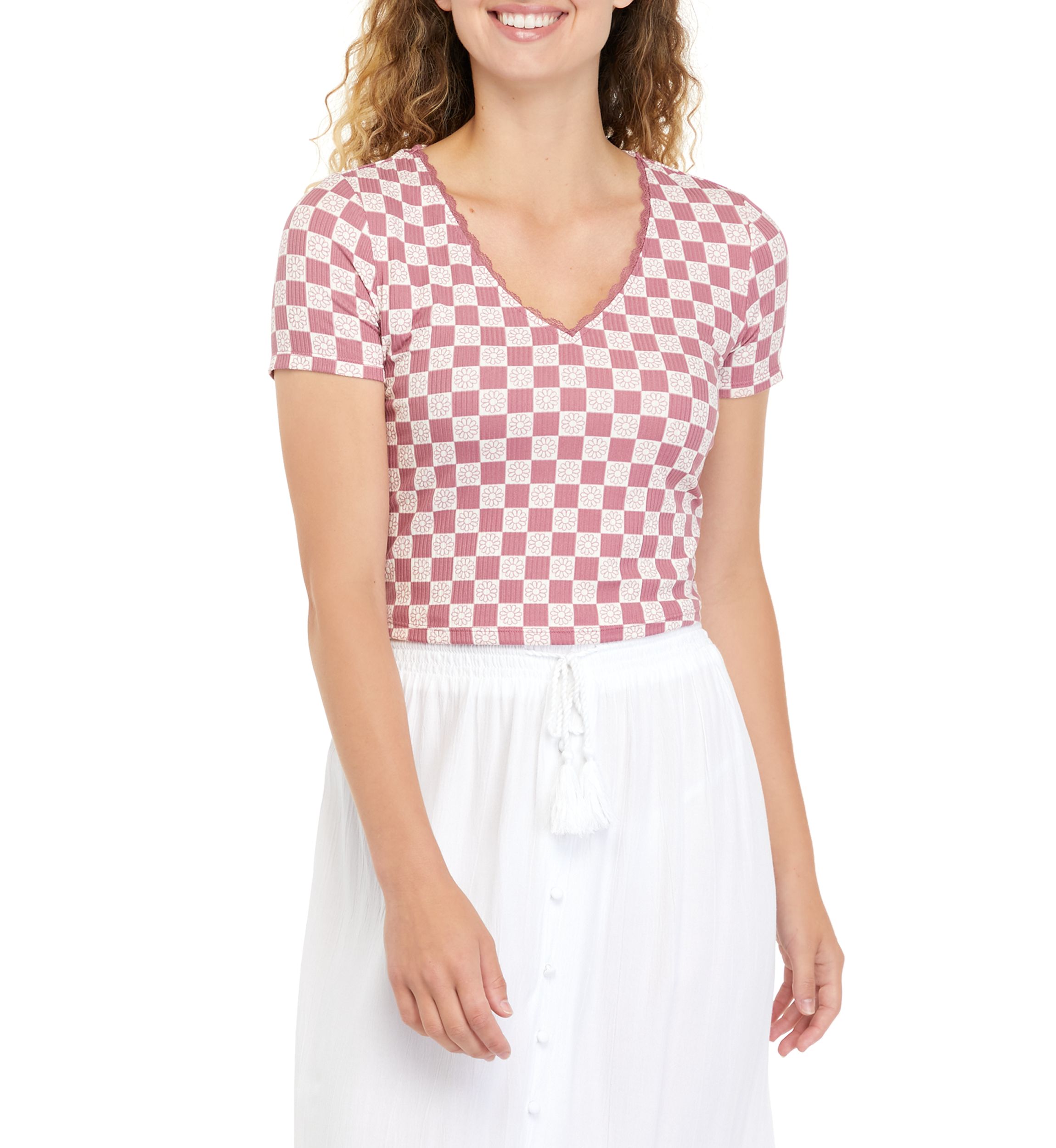 Juniors Short Sleeve V-Neck Tiny T-Shirt