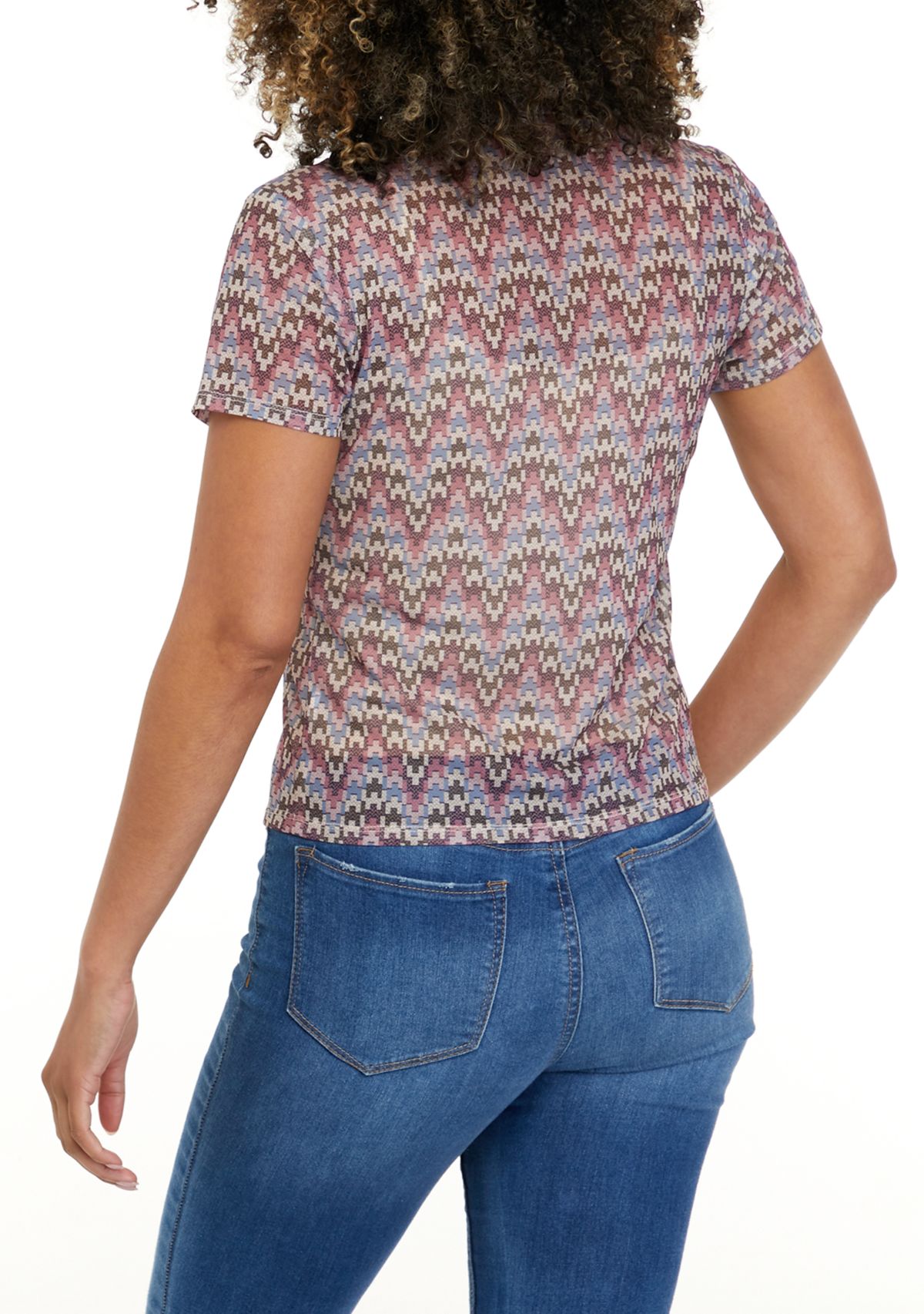 Juniors Short Sleeve Collar Mesh Top 