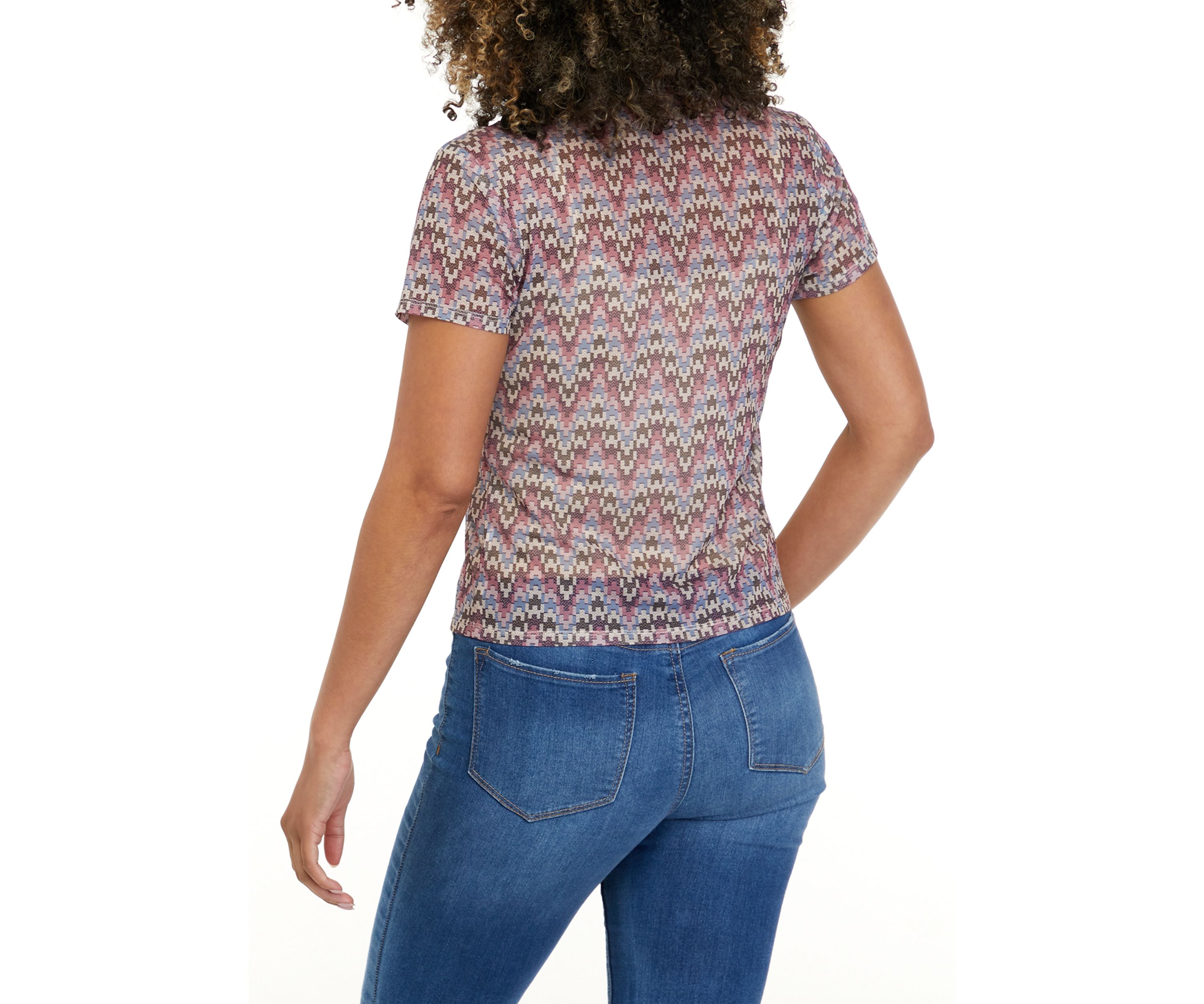 Juniors Short Sleeve Collar Mesh Top 