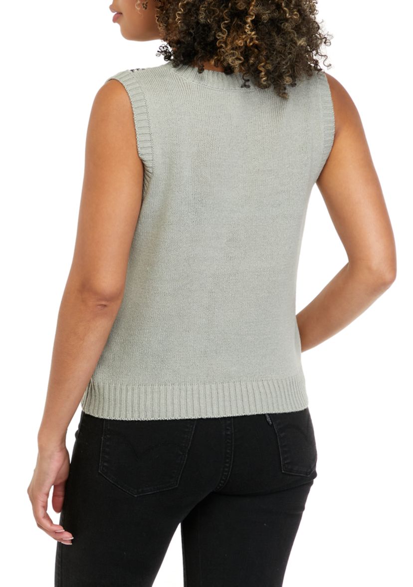 Juniors Sleeveless Plaid Sweater Vest 