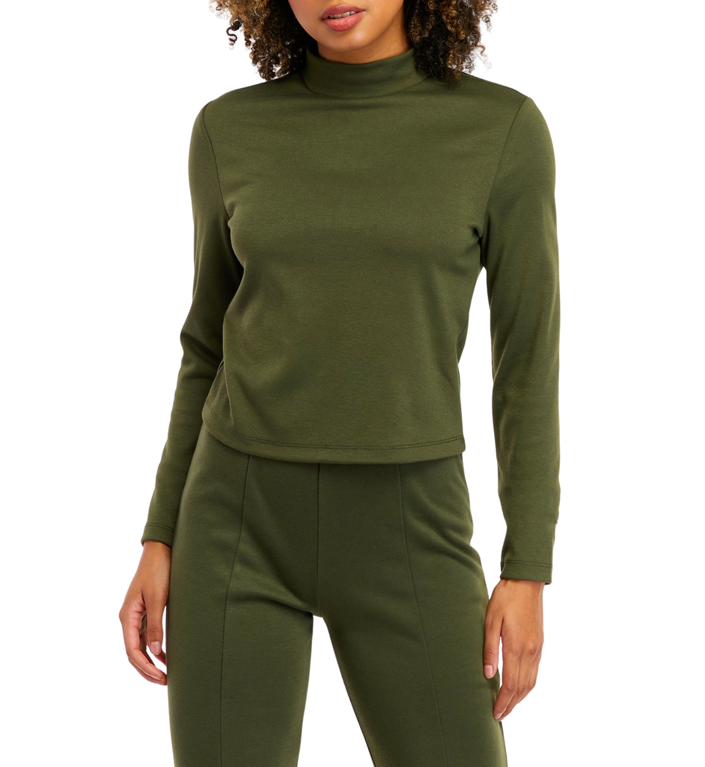Juniors Long Sleeve Double Knit Mock Neck Top