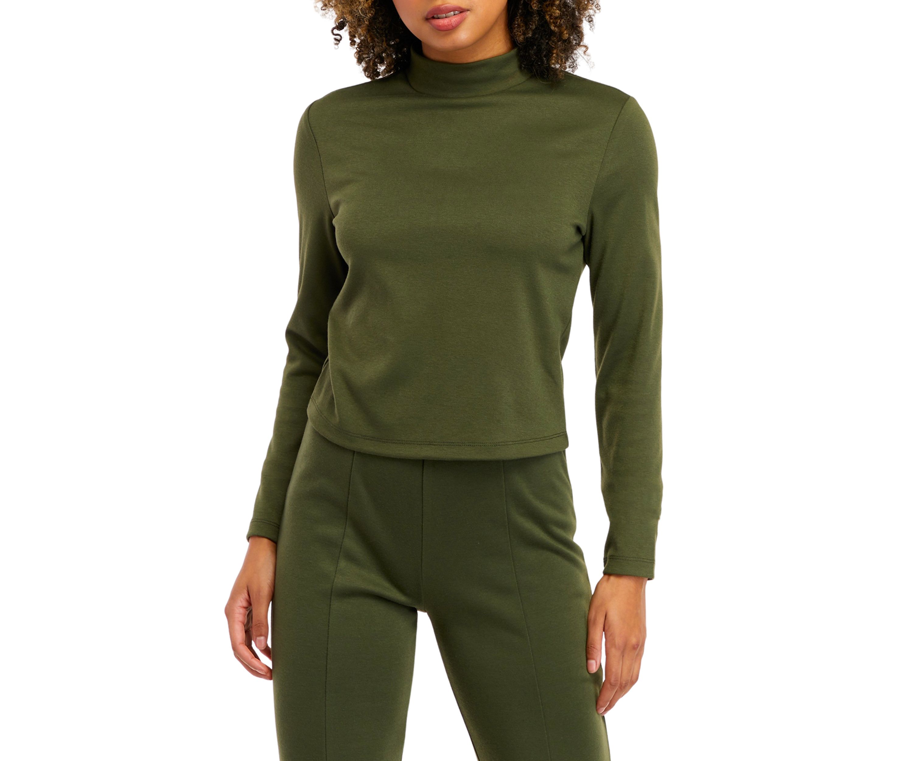 Juniors Long Sleeve Double Knit Mock Neck Top