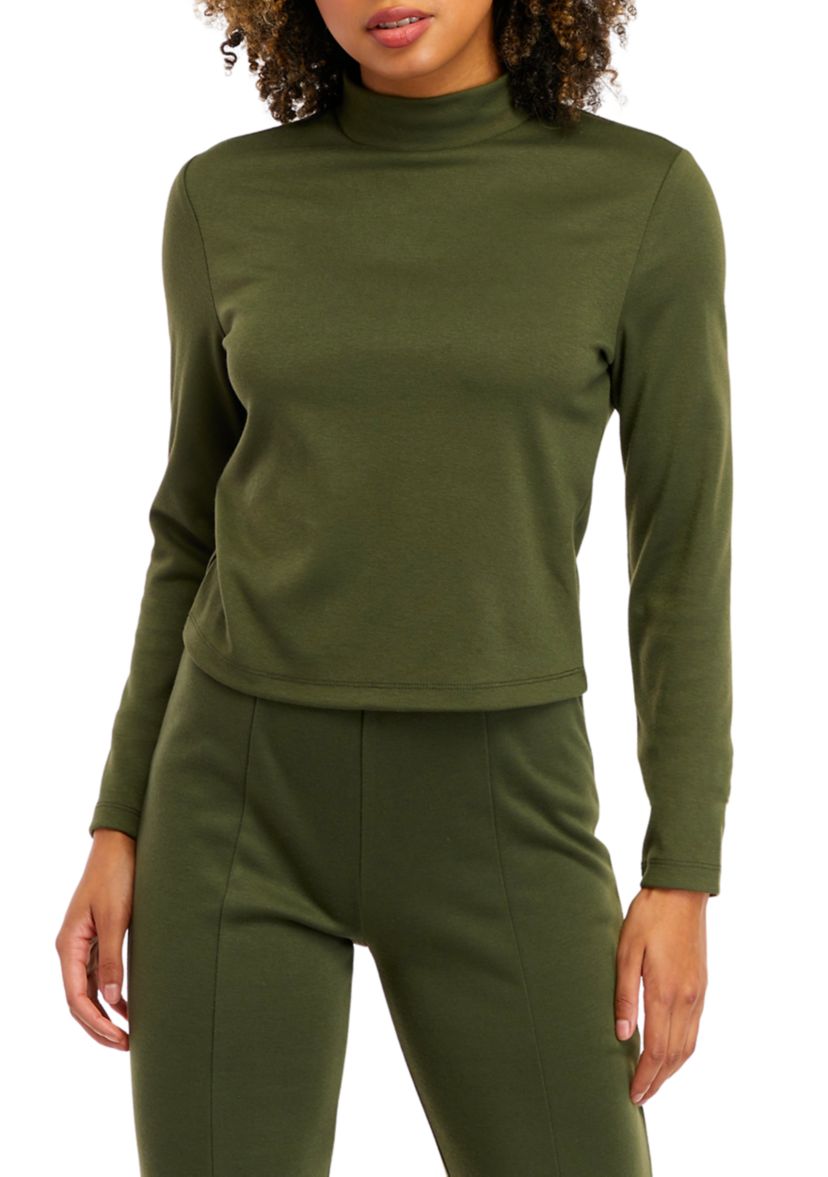 Juniors Long Sleeve Double Knit Mock Neck Top
