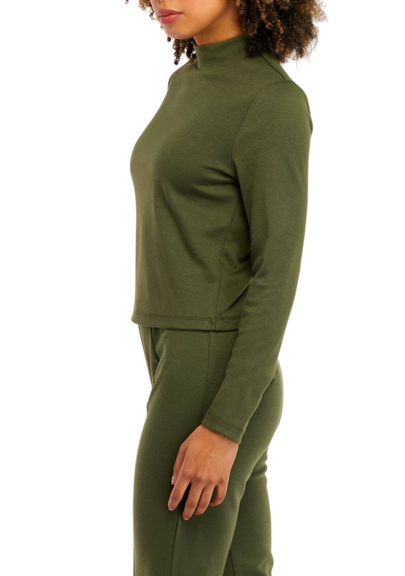 Juniors Long Sleeve Double Knit Mock Neck Top