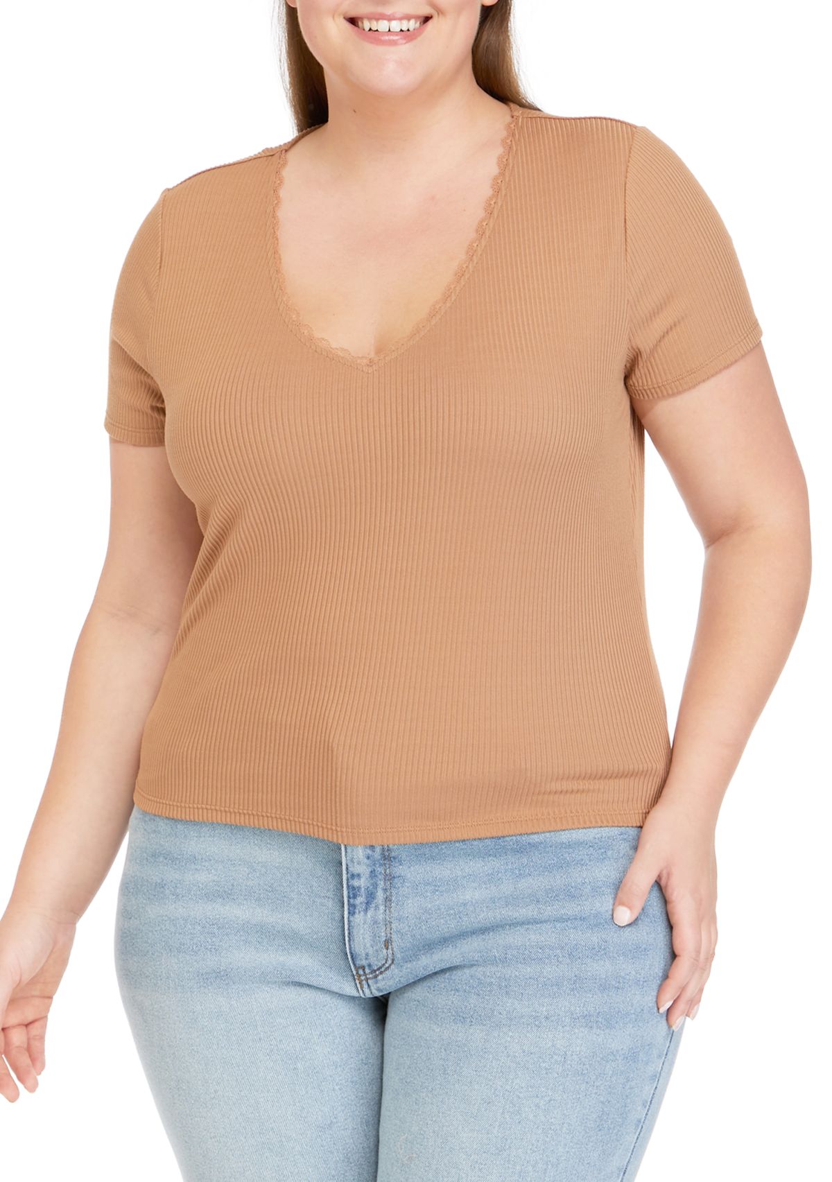 Plus Size Short Sleeve V-Neck Tiny T-Shirt