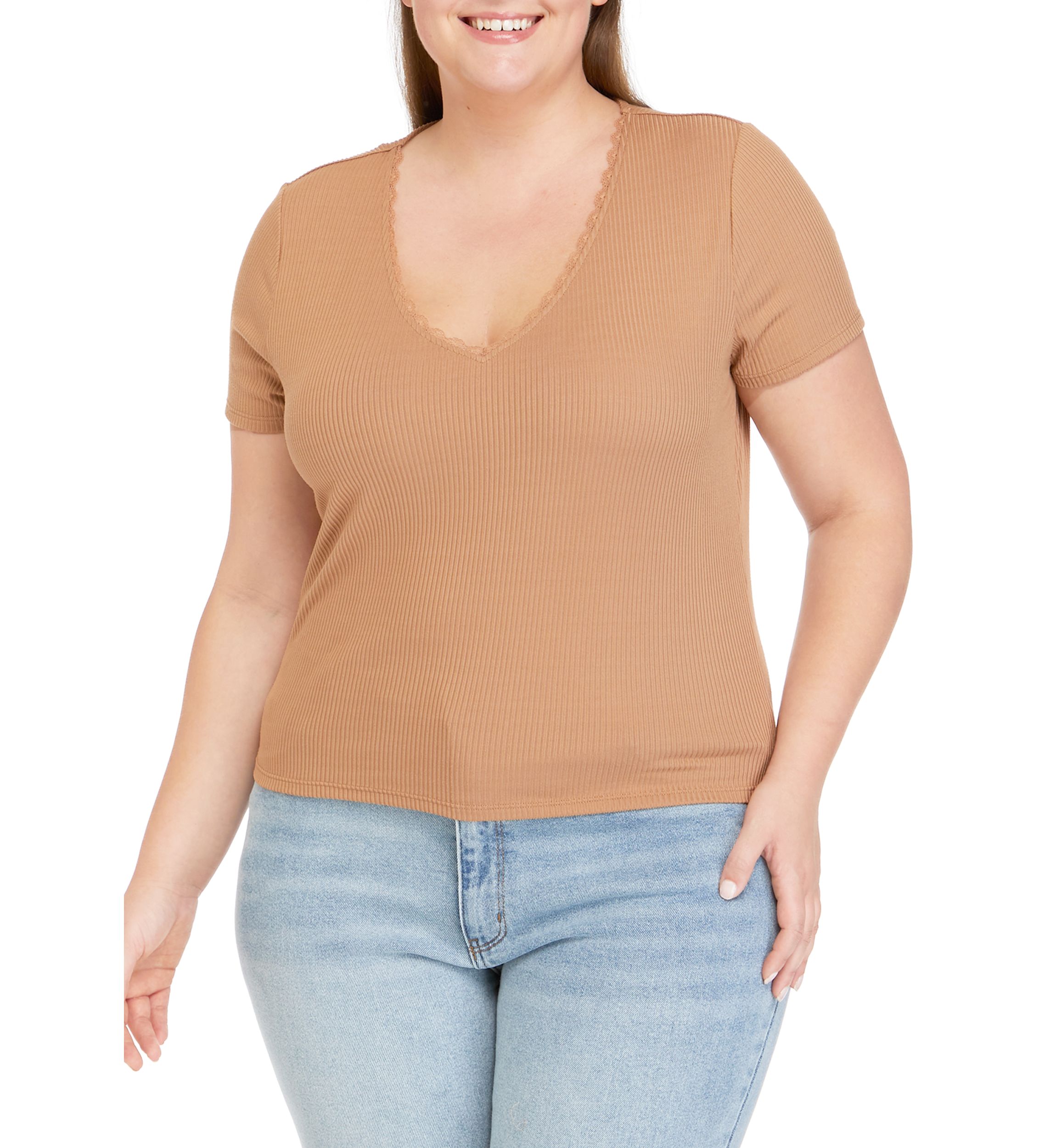 Plus Size Short Sleeve V-Neck Tiny T-Shirt