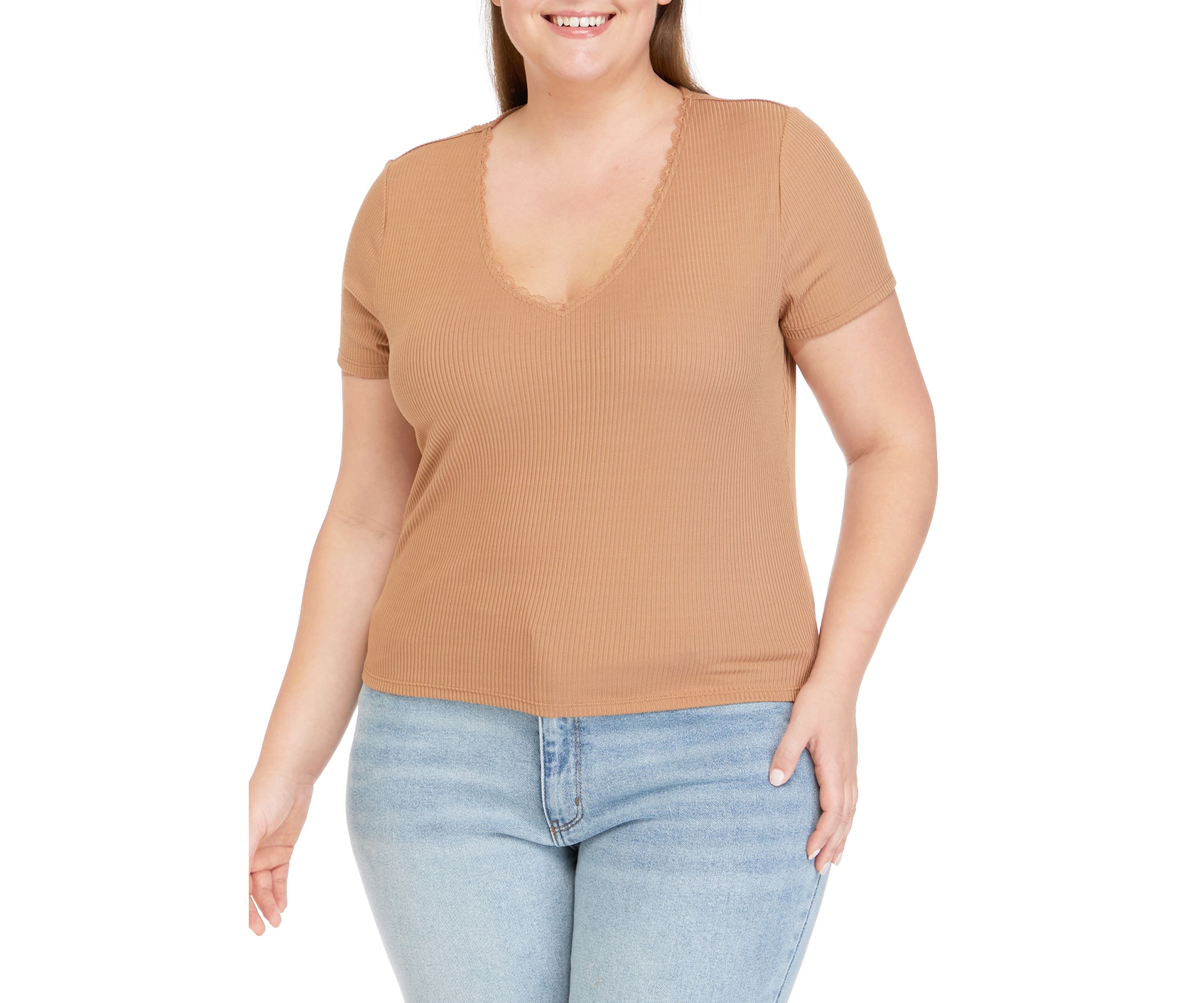 Plus Size Short Sleeve V-Neck Tiny T-Shirt