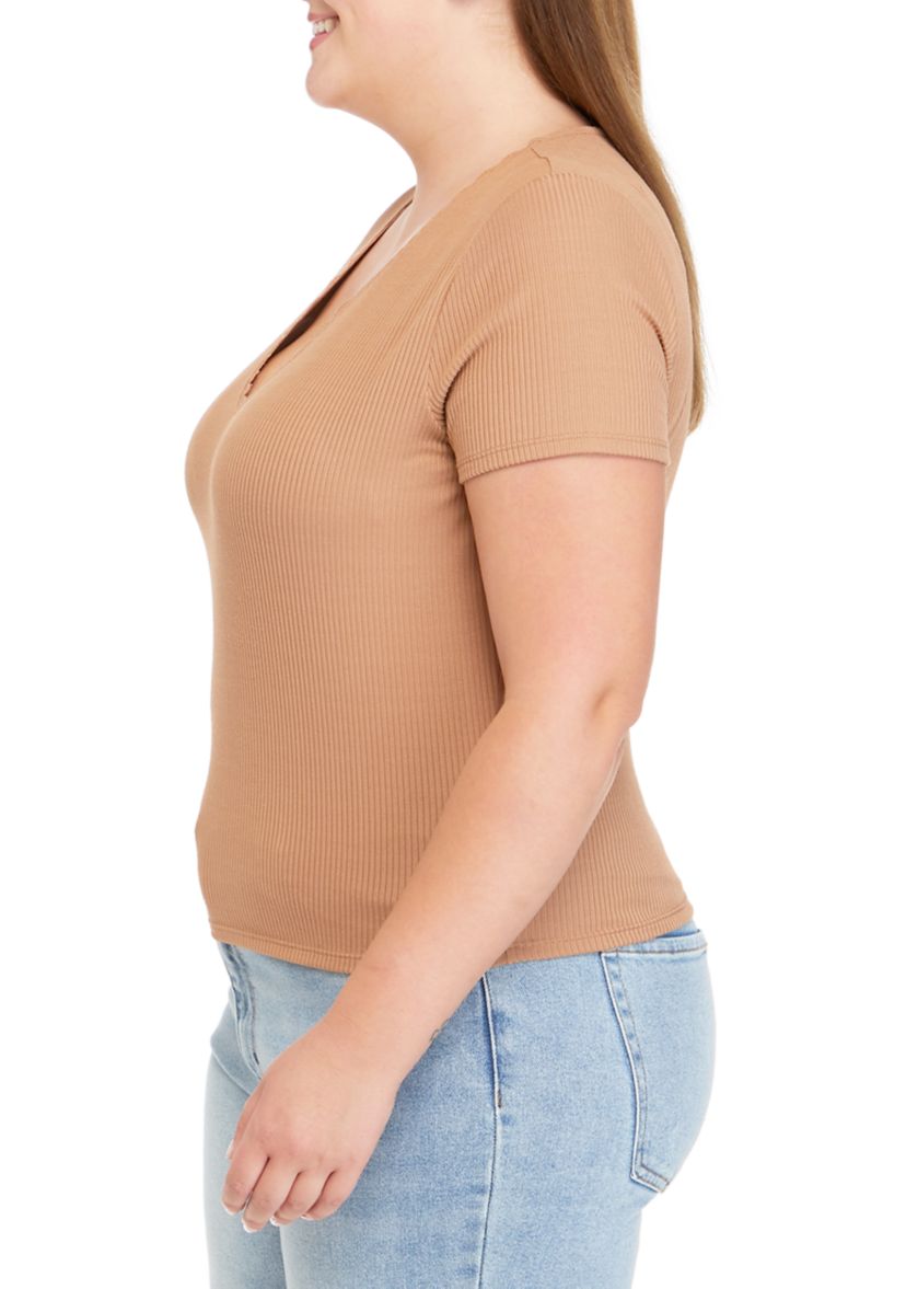 Plus Size Short Sleeve V-Neck Tiny T-Shirt
