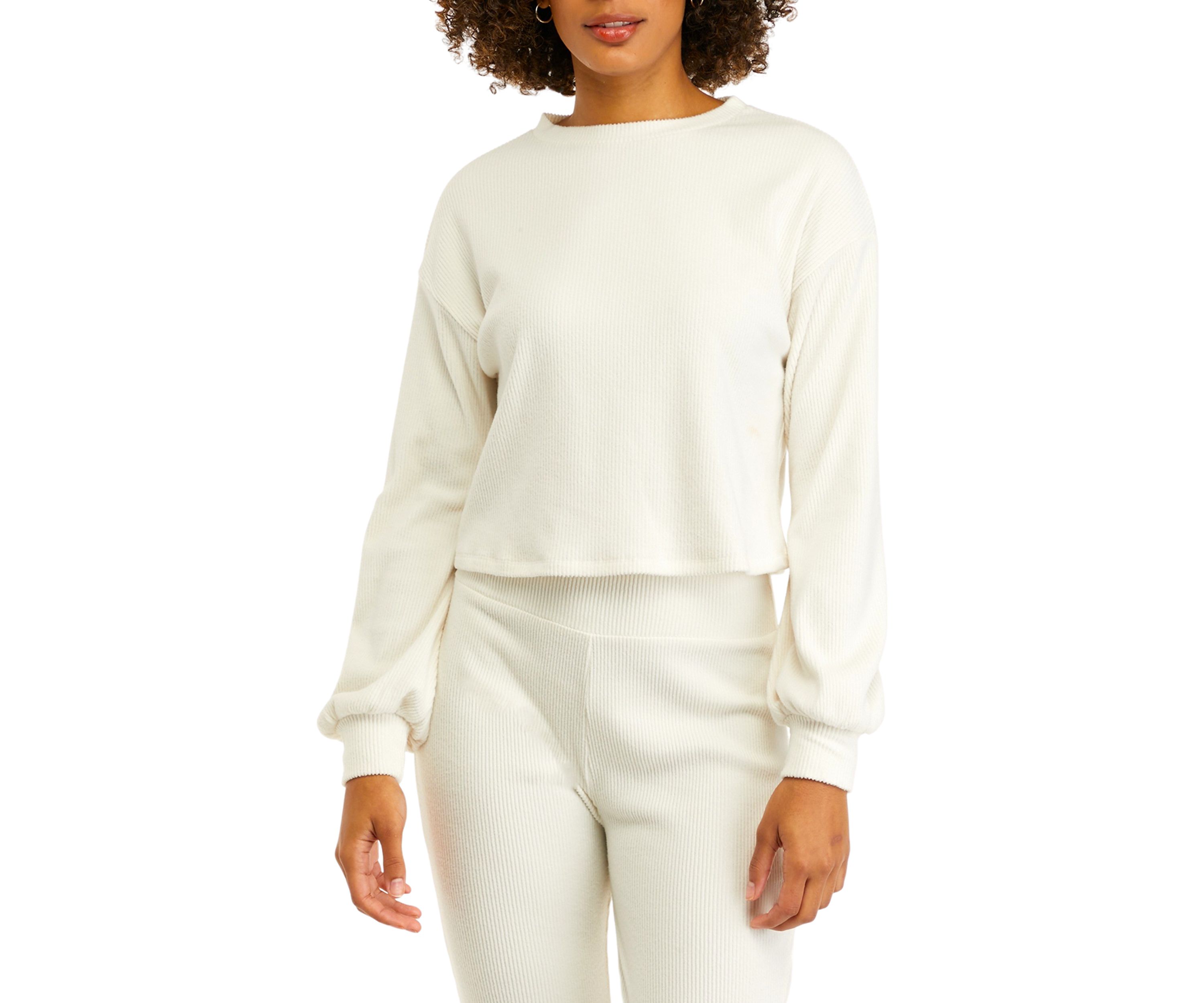 Juniors Long Blouson Sleeve Cropped Crew Neck Top