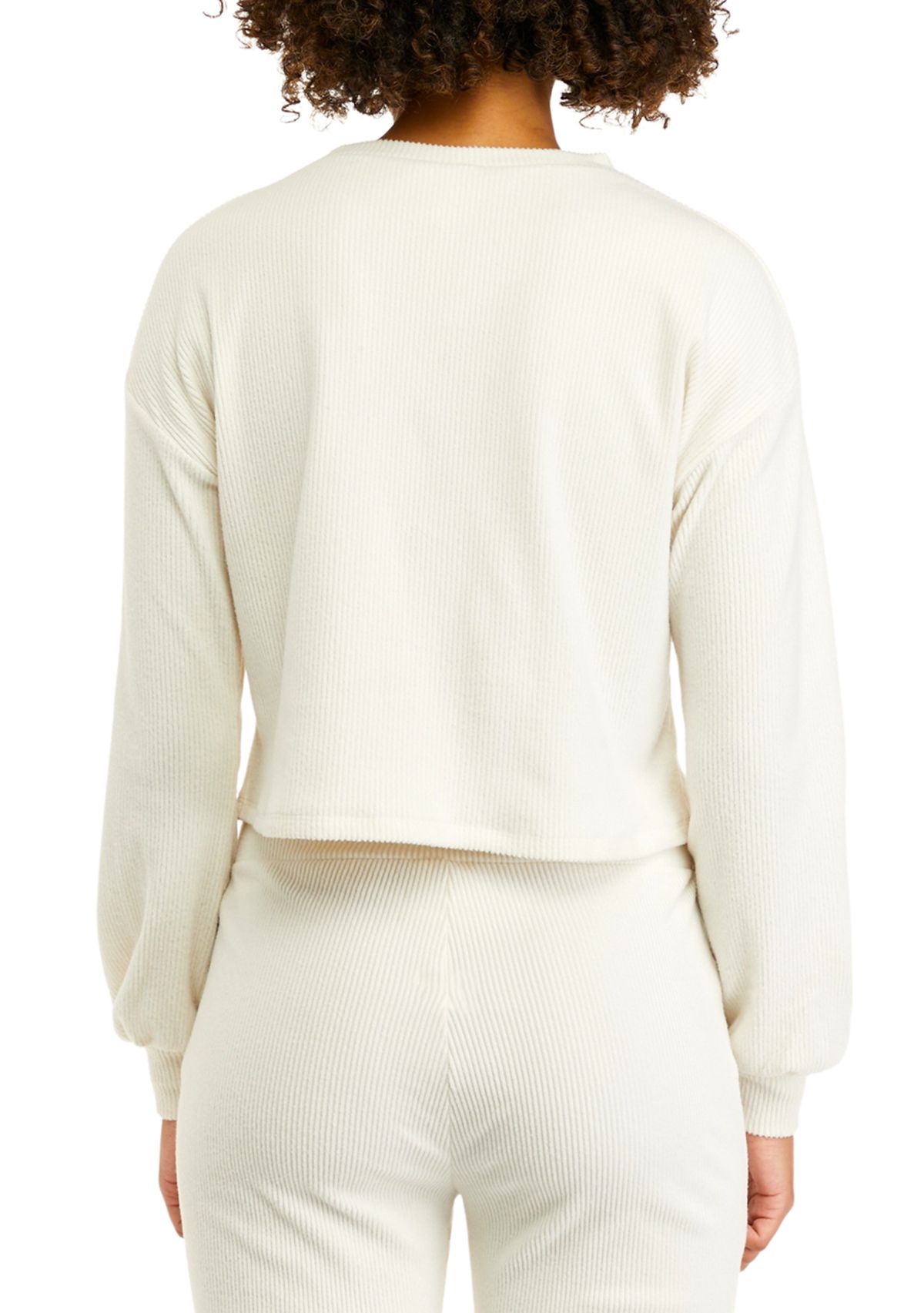 Juniors Long Blouson Sleeve Cropped Crew Neck Top
