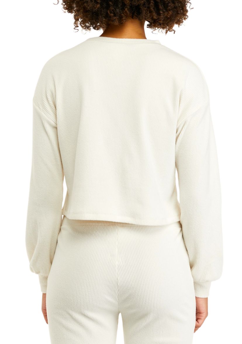 Juniors Long Blouson Sleeve Cropped Crew Neck Top