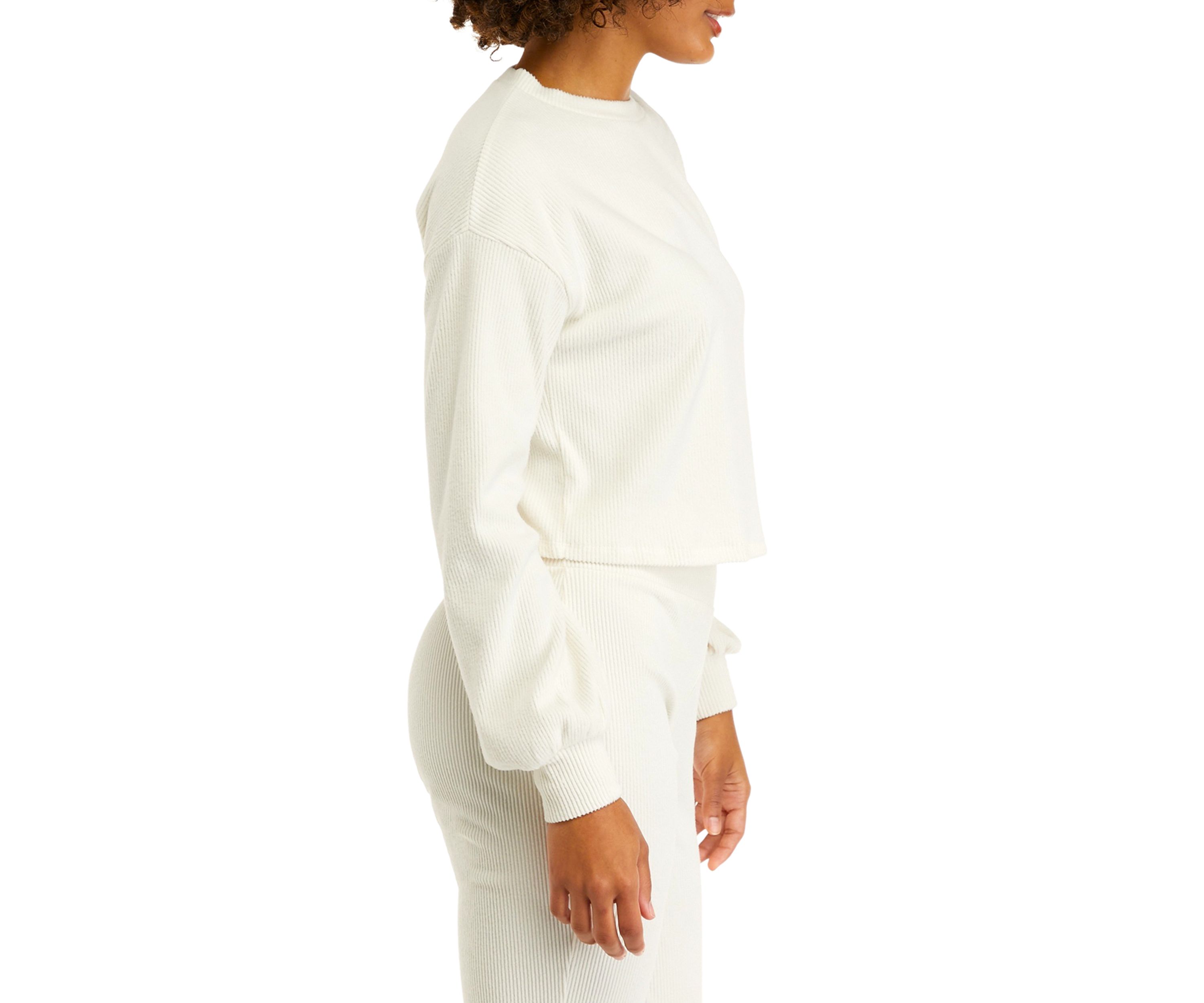 Juniors Long Blouson Sleeve Cropped Crew Neck Top