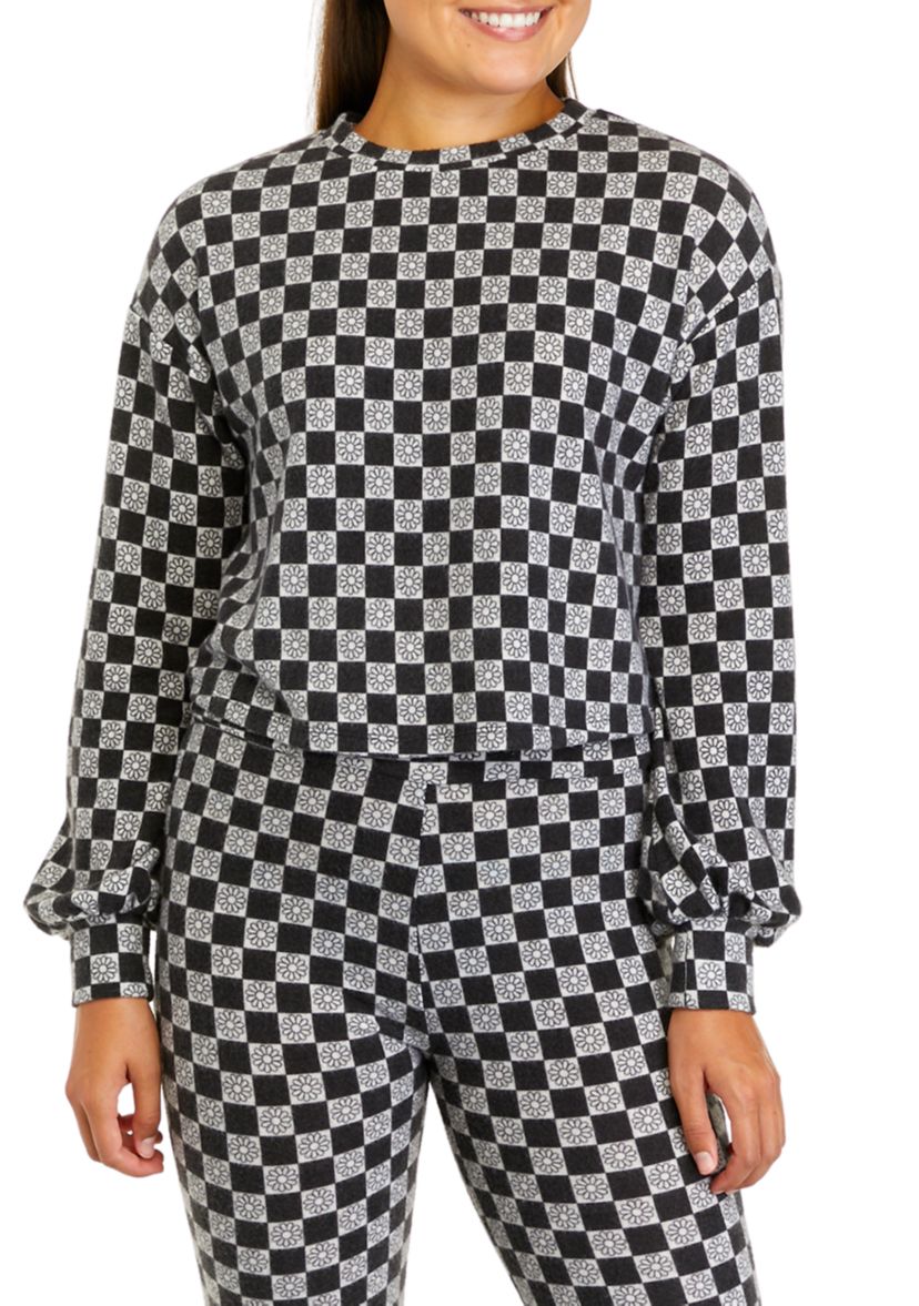 Juniors Long Blouson Sleeve Cropped Crew Neck Top